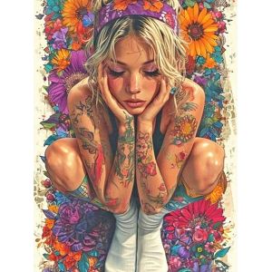 Ayuhr-40 X 50 Cm Pierres Carrées Peinture Diamant Femme Avec Fleurs Tatouage Pop Art Diamant Peinture Art Broderie Point De Croix Images Cadeau Décoration Murale - Neuf