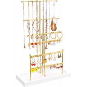 Affichage de bijoux en 6 niveaux avec plateaux en bois, support à bijoux, boîte à bijoux, réglable en hauteur pour faire des colliers, bracelets, boucles d'oreilles, or - Neuf