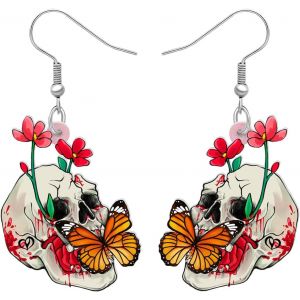 Kal-Acrylique Créatif Mignon Halloween Crâne De Sucre Squelette Boucles D'oreilles Pendantes Pour Femmes Filles Nouveauté Saison De L'effroi Bijoux Gothiques Pour Cadeaux - Neuf