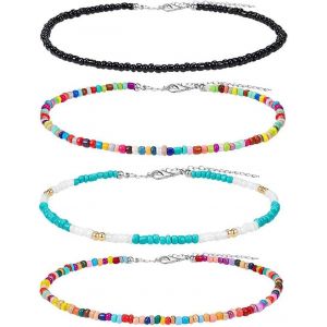 4 Pi&egrave;ces Collier De Surfeur,Collier De Perles De Vinyle Boh&egrave;me Bijoux Pour Femmes Filles,Collier D'anniversaire Boho Ensemble Bijoux D'amiti&eacute; Cadeau De F&ecirc;te Des M&egrave;res - Neuf