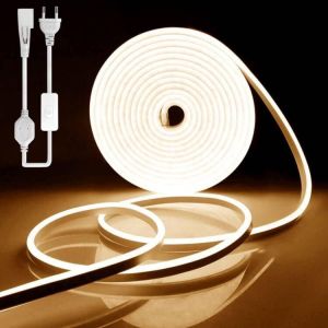 2m Led Strip,220 V Warm White Flexible Led Strip Light 120 Leds/M,Pvc Cuttable Waterproof Ip65 Neon Strip For Indoor Outdoor Decoration,Includes Ac Adapter - Neuf
