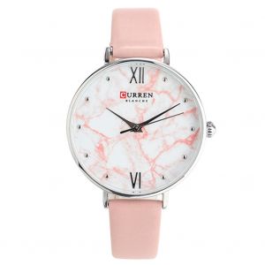 Montre-Bracelet Analogique A Quartz Curren Pour Femme Avec Cadran Marbre Et Bracelet En Cuir (Boitier Blanc Rose) - Neuf