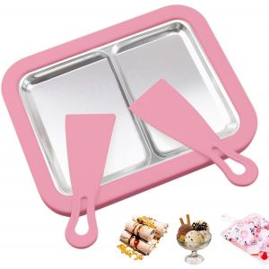 Letnerny-Rouleaux De Glace À Double Grille - Machine À Crème Glacée Avec 2 Spatules - Pour La Préparation De Crème Glacée, De Crème Glacée, De Shakes Aux Fruits Et De Smoothies (Rose, 23 Cm) - Neuf