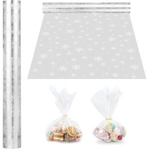 Lot de 20 rouleaux de cellophane transparent Noël (40 cm x 50 cm), motif flocon de neige, idéal pour paniers cadeaux et créations florales. - Neuf