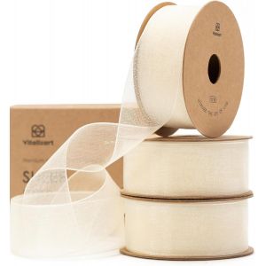 Ruban En Organza Blanc Ivoire,2,5 Cm X 27,4 M (3 Rouleaux*9,1 M),Ruban Cadeau Large En Tissu Pour Artisanat,Emballage Cadeau,Arbre De Noël,N?uds,Invitations De Mariage - Neuf