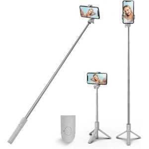 KALANKA-Perche &agrave; Selfie, tr&eacute;pied Stable avec t&eacute;l&eacute;commande Bluetooth Amovible, Compatible avec iPhone 15 Pro Max/15 Plus/14/13, Samsung, LG, Google (Blanc) - Neuf