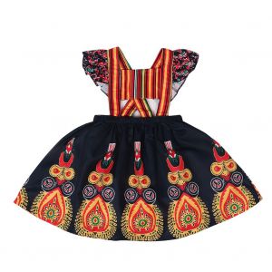 Robe De Soiree De Style Ethnique En Coton Melange A Imprime Floral, Jupe A Bretelles Pour Filles De 0 A 18 Mois (90 Cm) - Neuf