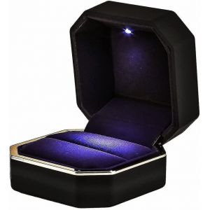Boîte À Bagues,Étui Carré En Velours Pour Bagues De Mariage Avec Lumière Led Noir - Neuf