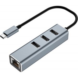 NAERYUT-Hub Usb C Ethernet,Répartiteur C Pour Adaptateur Usb Rj45 En Aluminium Avec 1 Port Lan Rj45,3 Ports De Données Usb 2.0 Pour Windows 10/8Macbook,Mac Pro/Miniipad Os (Gris) - Neuf