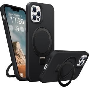 Maa-Coque Silicone Liquide Pour Iphone 13 Pro Max, Anneau De Support Magnétique, Étui De Protection Antichoc 4 Couches, Doublure En Microfibre Souple Antirayures Pour Iphone 13 Pro Max (Noir) - Neuf