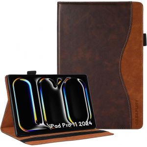 Kal-Coque Pour Ipad Pro 11 Pouces 2024 (M4 5ème Génération) Étui Housse De Protection En Cuir Pu Avec Poche De Document Pour Ipad Pro 11 Pouces M4 (2024) Tablet, Marron - Neuf