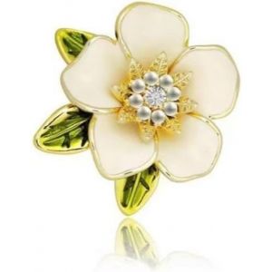 Kjdal-Gardenia Broche Fleur Strass Broche Blazer Robe Clip Femme Gard&eacute;nia Fleur Broche Avec Perle Feuilles Vertes Broche Pour Mariage Accessoires De Mode,M&eacute;tal - Neuf