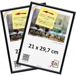 Fchhk-Lot De 2 Cadres Foto - 21x29,7 (A4) - Noir - Cadre Photo En Plastique, Mural Et De Table, Avec Verre Acrylique - Neuf