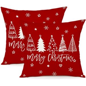 Cauc-Housse Coussin Noel 40x40 Lot De 2 Housse Coussin 40x40 Flocons De Neige Sapin De No&euml;l Lin D&eacute;coratif Taie D'oreiller Pour Decoration Noel 40 X 40 Cm - Neuf
