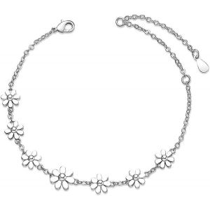 Bracelet Femme En Acier Inoxydable &Agrave; Motif Marguerites, Plaqu&eacute; Or Rose 18 Carats/Platine, Ajustable, 29 Cm (11,41 Pouces), Bijou Cadeau - Neuf