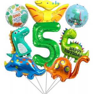 8 Pi&egrave;ces Decoration Anniversaire Dinosaure 5 Ans, 5 Ans Dinosaure Ballon Helium, Ballon Garcon, Deco Anniversaire Jungle 5 An, Decoration Anniversairy Animaux De La For&ecirc;t - Neuf