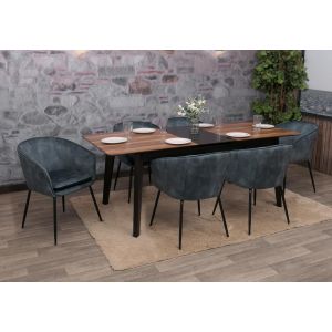 Lot de 6 chaises de salle &agrave; manger HWC-O28, chaise de cuisine rembourr&eacute;e Chaise, tissu/textile (340g/m&sup2;) m&eacute;talbleu - Neuf