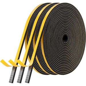 Joint Fenetre Isolation, Joint Porte Mousse Adhésif 3 Rouleaux 6mm x 3mm x 5m Multi-fonction Caoutchouc Calfeutrage Joint Antichoc d'Isolation Phonique pour Meuble Protection de Climatiseur - Neuf
