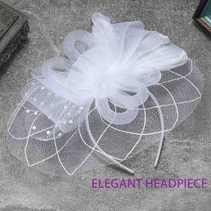 Tzf-20s Fleur Dentelle Bandeau Voile Fascinateur Chapeau Mariée Cocktail Thé Fête Casque Pour Les Femmes (Blanc) - Neuf