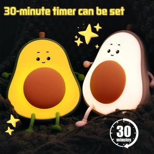 Veilleuse Pour Enfants En Forme D'avocat, Veilleuse En Silicone Avec Changement De Couleur, Charge Usb Et Minuterie, Lampe De Nuit Kawaii, Lampe De Nuit Pour Chambre &Agrave; Coucher - Neuf