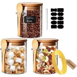 Mevronisshop-Bocaux En Epices Verre Avec Couvercle Bois Herm&eacute;tique Et Cuill&egrave;re, Pot Conservation Pour Stockage Des Aliments, Bocaux De Cuisine D&eacute;coratifs Pour Caf&eacute;/Th&eacute;/Sucre/&Eacute;pices, Conteneurs De Sel - Neuf