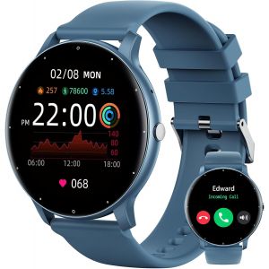 Kal-Montre Connectée Homme Femme Avec Appels Bluetooth Avis De Messages Assistant Vocal Lecteur De Musique, 1,39'' Smartwatch Avec Cardiofrequencemetre/Spo2/Sommeil Pour Android Ios (Bleu) - Neuf