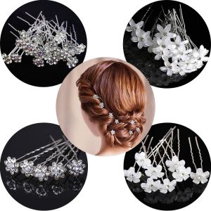 Kal-20 Pièces Épingles À Cheveux De Mariage Épingles À Cheveux De Mariée En Forme De U Épingles À Cheveux En Diamant En Forme De Fleur Épingle À Cheveux, Épingle À Cheveux Rose Blanche Pour Femmes Fi - Neuf