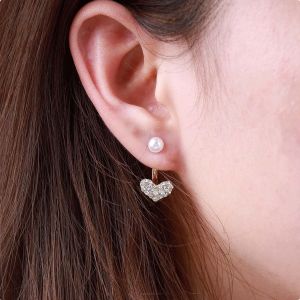 Kal-Coeur Oreille Veste Boucles D'oreilles Or Perle Goujons Boucles D'oreilles Strass Perle Devant Dos Boucles D'oreilles Amour Coeur Boucles D'oreilles Bijoux Pour Femmes Et Filles - Neuf
