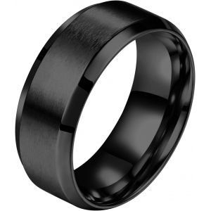 Trahoo-Bague Acier Inoxyable Mariage Promesse Anneaux Large 8mm Couleur Noir Classique Bijoux Cadeau Pour Homme - Neuf