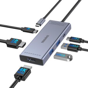 Hub Usb C Double Moniteur, Melelnik 6 En 1 Docking Station Dual Hdmi 4K 60Hz Adaptateur Multiports, 3 Usb 3.0, Pd 100W, Station D'Accueil Usb-C Dock Pour Macbook, Dell, Hp, Lenovo - Neuf
