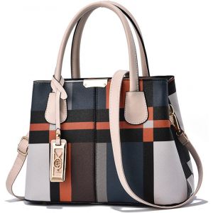 SJZG-Sac &Agrave; Main Femmes Sac Classique Pour Femme Sac Epaule Multicolore Sacs Bandouli&egrave;re Rayures Sacs Port&eacute;s Main En Pu Cuir Sac Crossbody Avec Pendentif Abricot - Neuf