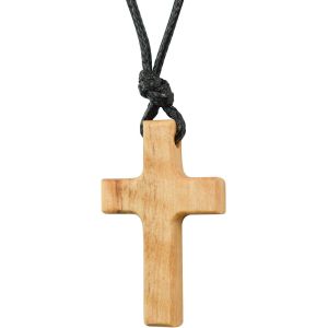 Kal-Collier Avec Pendentif En Forme De Croix En Bois Naturel Avec Cordon En Cuir R&eacute;glable Pour Homme Et Femme - Neuf