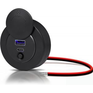 JGD-Prise USB 12V Chargeur Camping-Car, Double Port PD3.0 USB-C 20W et QC3.0 USB-A 18W, pour Bateau Marine Camion Caravane V&eacute;hicule Voiture (38W*1) - Neuf