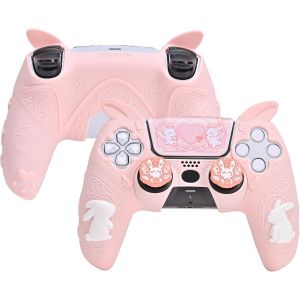Coque de Protection en Silicone Souple pour Manette de PS5 sans Fil avec 2 Capuchons pour Les Pouces et 1 Autocollant - Lapin Gothique - Neuf