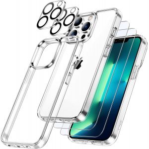 LORANKA-5 en 1 Coque pour iPhone 13 Pro 6,1 Pouces avec 2 Protection D'&eacute;cran et Protecteur Cam&eacute;ra Arri&egrave;re, Anti-Jaunissement, Film en Verre Tremp&eacute; &agrave; Couverture Compl&egrave;te Antichoc (Transparente) - Neuf