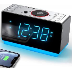 Radio réveil avec Haut - Parleurs Bluetooth, Radio FM, Double Alarme avec Snooze, Grand écran LED, Contrôle de Gradation, Sortie de Charge USB et Veilleuse CKS708 - Neuf