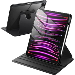 NAERYUT-Coque Rotative Pour Ipad Pro 12,9 Pouces (2022/2021/2020/2018) Avec Porte Pencil,Étui Housse De Protection Rotation À 360 Degrés Support,Dos Transparent (Noir) - Neuf