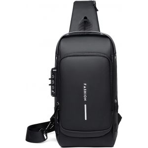 JGD-Antivol Sac Poitrine Affaires Sacs de Bandouli&egrave;re Sacoche avec USB Sac d'Epaule pour Homme Voyage Randonn&eacute;e V&eacute;lo Camping Excursion Impermeable Multi-Poches Petit Sac a Dos - Neuf