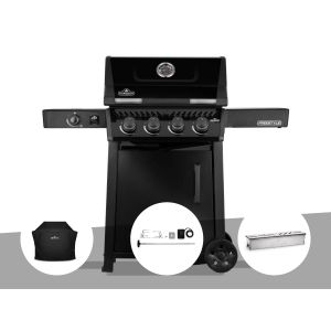 Barbecue gaz Freestyle 425 noir 4 br&ucirc;leurs + 1 r&eacute;chaud lat&eacute;ral + Housse de protection + R&ocirc;tissoire + Boitier de fumage - Napol&eacute;on - Neuf
