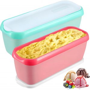 Kal-2pcs Bac À Crème Glacée Avec Couvercle,Bac Stockage Crème Glacée Rectangulaire Réutilisable Moule Récipient Boîte Crème Glacée Cuisine Réfrigérateur Stockage Maison Congélateur Conteneurs - Neuf