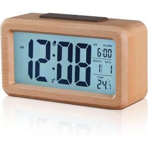 HERCHR Réveil Numérique,Réveil Numérique en Bois,Horloge de Chevet, Horloge Numérique LED,reveil Bois,Horloge Digitale Réveil LED Horloge Numérique avec Affichage L'heure,Date, Température, Veilleuse - Neuf