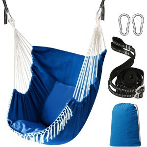 Si&egrave;ges Suspendus Chaise Suspendue Hamac 2 Oreillers Inclus,Sangles Et Crochets Solides Pour Une Suspension Facile Suspendue En Coton Doux Poche De C&ocirc;t&eacute; Ensemble De Chaises &Agrave; Pampilles Confort.[B43] - Neuf