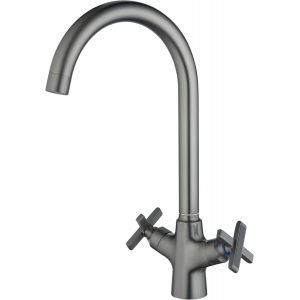 Robinet Cuisine Robinetterie de Cuisine Haute Pression avec Chauffe-eau Instantané Mitigeur Cuisine Mélangeur Robinet D'évier Cuisine 360° avec 2 Poignées Gunmetal - Neuf