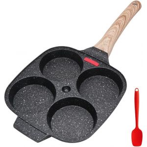 Subzonal-Po&ecirc;le &Agrave; 4 Emplacements, Po&ecirc;le &Agrave; Pancakes Et Omelette Antiadh&eacute;sive En Aluminium Pour Petit-D&eacute;jeuner Oeuf Au Plat Hamburger, Pour Cuisini&egrave;re &Agrave; Gaz Et Induction (Noir) - Neuf