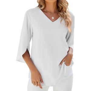 Utigh-Chemisier Élégant Pour Femme - Tunique En Mousseline De Soie - Couleur Unie - Printemps - Manches 3/4 - Neuf