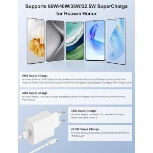 66w Supercharge Chargeur Rapide Pour Honor 90 Lite 200 Lite,Chargeur Rapide Avec 6a C&acirc;ble Usb C 1m,Supercharge Chargeur Pour Honor Magic6 Lite 7 Lite 6 5 Pro X6b Mate 60 50 P60 Pad 9 X9 X8a - Neuf