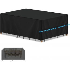 Housse De Table De Jardin Impermeable,Bache De Protection Exterieur Salon De Jardin Avec Cordon De Serrage,Anti-Uv 420d Oxford Tissu Housse Protection Table Et Chaises De Jardin 210x90x75cm - Neuf