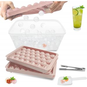 Kal-Lot De 99 Bac À Glaçons Avec Couvercle Moule,Bacs À Glaçons Alimentaire Ronds Facile À Démouler Pour Congélateur,Adapté Au Whisky,Café,Avec Pelle Et Pince À Glace,Rose - Neuf