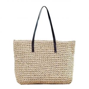 Femmes Tissé à la main Paille Sac à bandoulière Grand Été Plage Poignées Sac À Main Fourre-tout avec Fermeture Éclair - Neuf