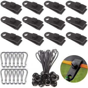Yemaesre-12 Clips De Fixation De Tente, 12 Anneaux Et 12 Outils De Tente À Billes En Caoutchouc, Utilisés Pour Fixer La Bâche De Bâche, Clip De Camping, Bâche De Bâche, Couverture De Piscine, Bâche D - Neuf